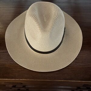 Amazon Women's Straw Fedora Hat in Beige with Black Band